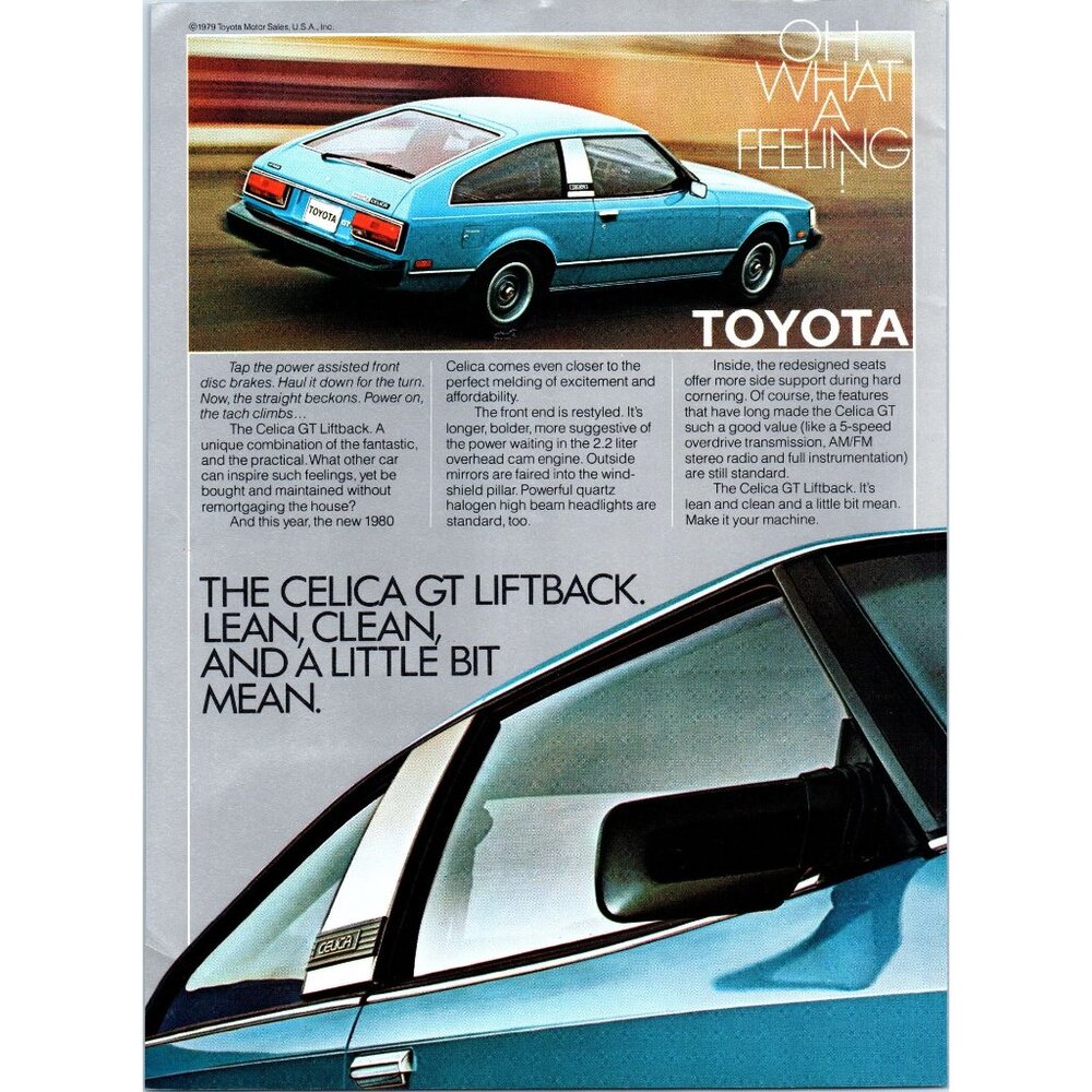 1980 Toyota Celica GT Liftback Vintage Print Ad 80s Sports Car Man Cave Wall Art